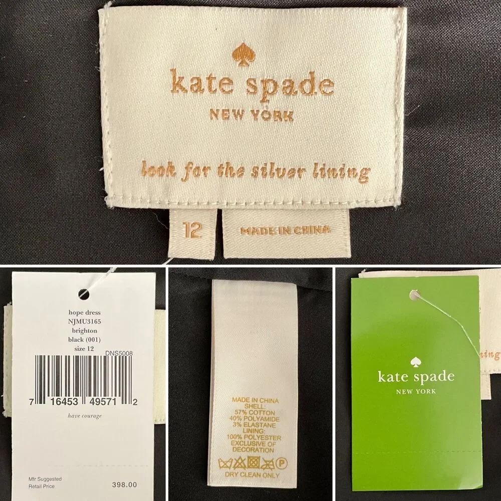Kate Spade Hope Fit & Flare Dress Designer Preppy Pockets Black 12